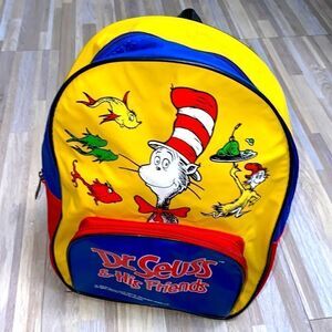 Dr. Seuss cat in the hat vintage color block medium small kid size backpack 90s
